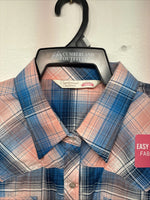 New Women’s Cumberland Pink Blue Plaid Long Sleeve Pearl Snap 1XL Plus GG-39