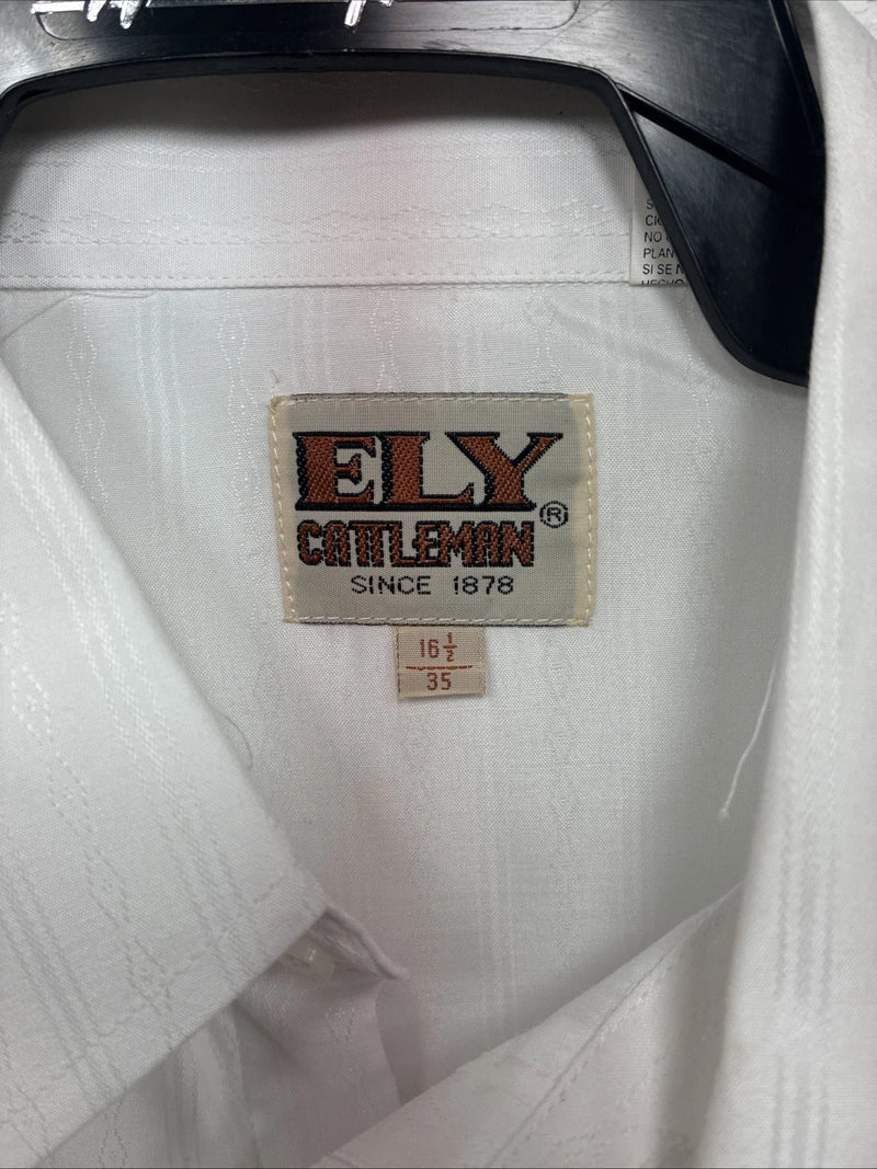 New Men’s ELY Cattleman White Designed Long Sleeve Pearl Snap 16.5 Large Q-102
