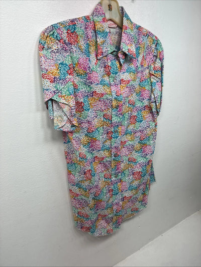 New Women’s H Bar C Multicolor Design Short Sleeve Pearl Snap Size 34 LL-89