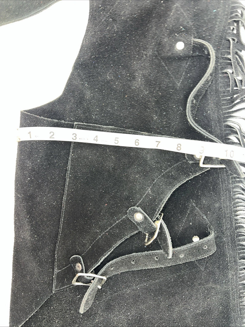 New Black ABetta Show Chaps With Fringe Adjustable Waist XL 46” L-33