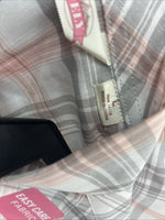 New Women’s Cumberland Pink Gray Plaid Short Sleeve Pearl Snap Large GG-77