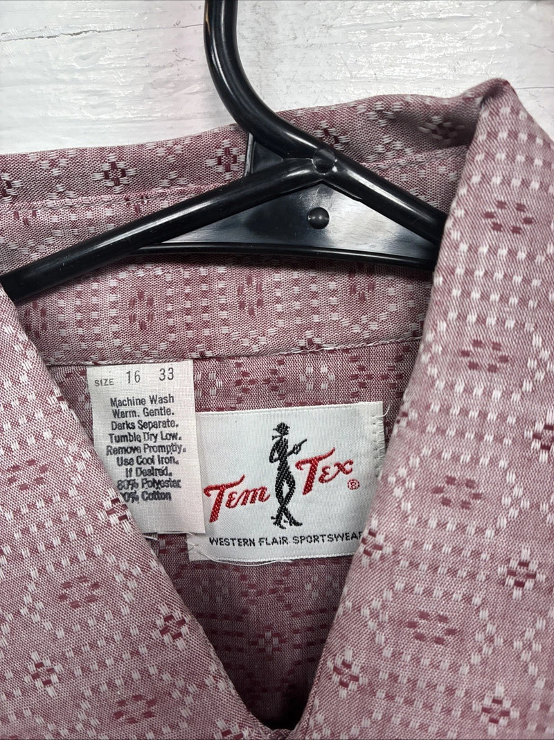 New Men’s Tem Tex Pink Designed Long Sleeve Pearl Snap 16 Large M-85
