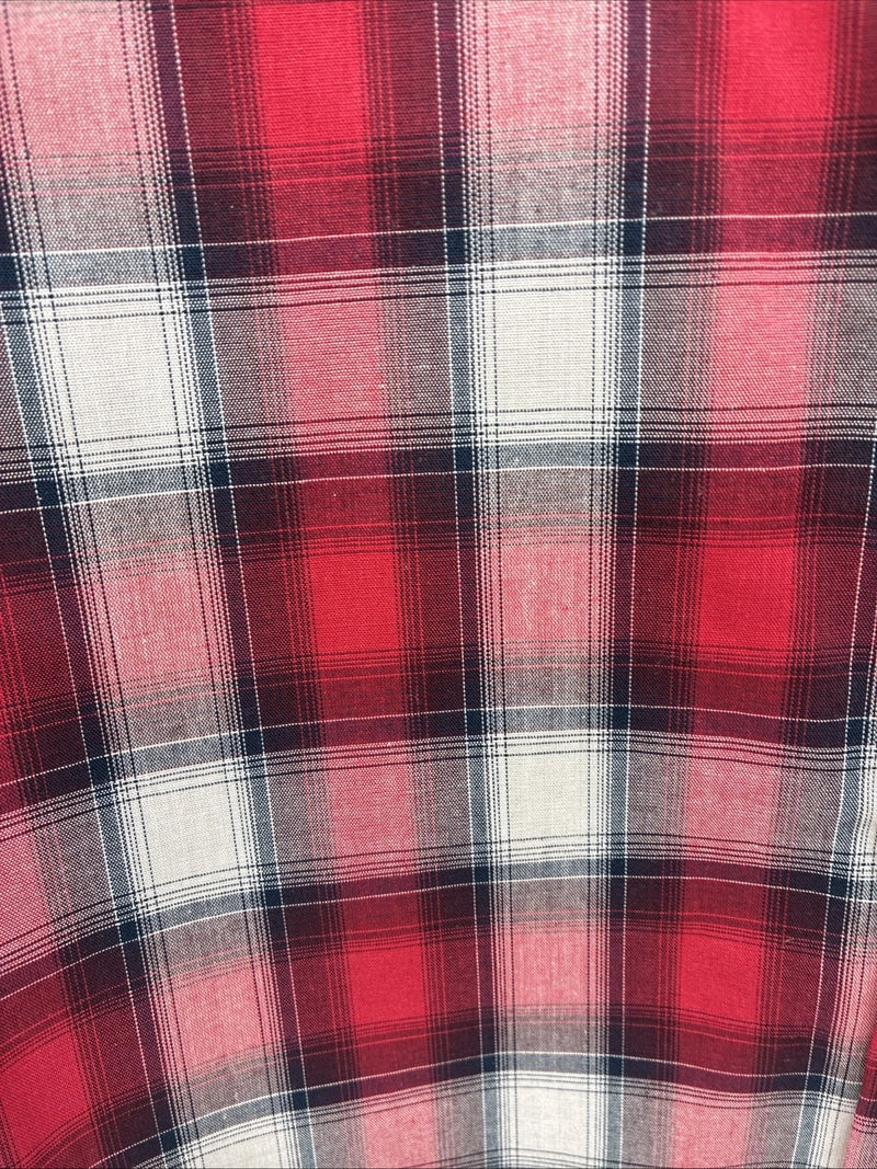 New Men’s ELY Cattleman Red Gray Plaid Long Sleeve Pearl Snap XLT T-7