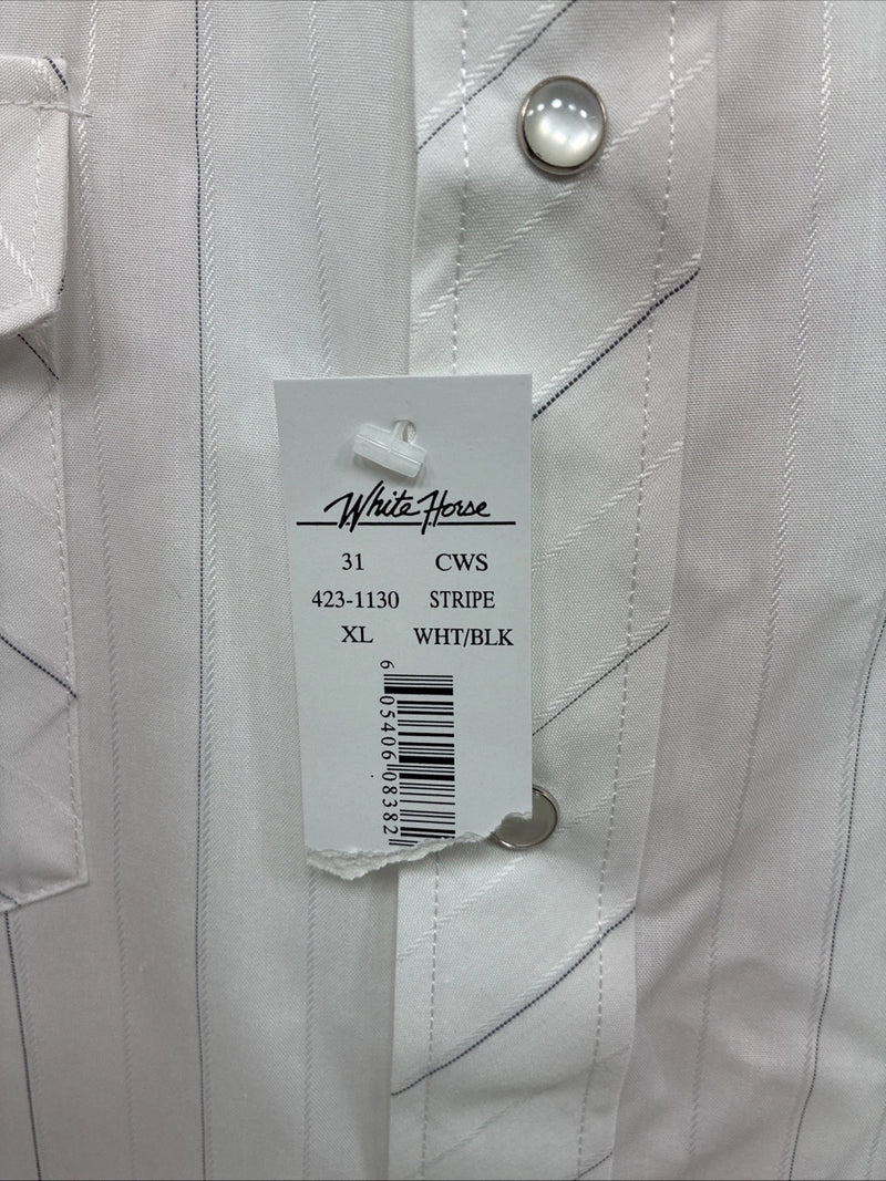 New Men’s White Horse White Stripe Short Sleeve Button Up XL T-9