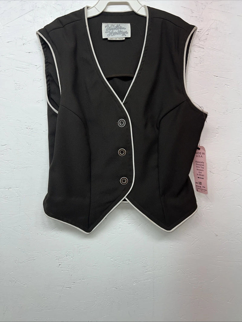 New Women’s Brown Western Heritage Western Show Vest 12 #54708 E-610
