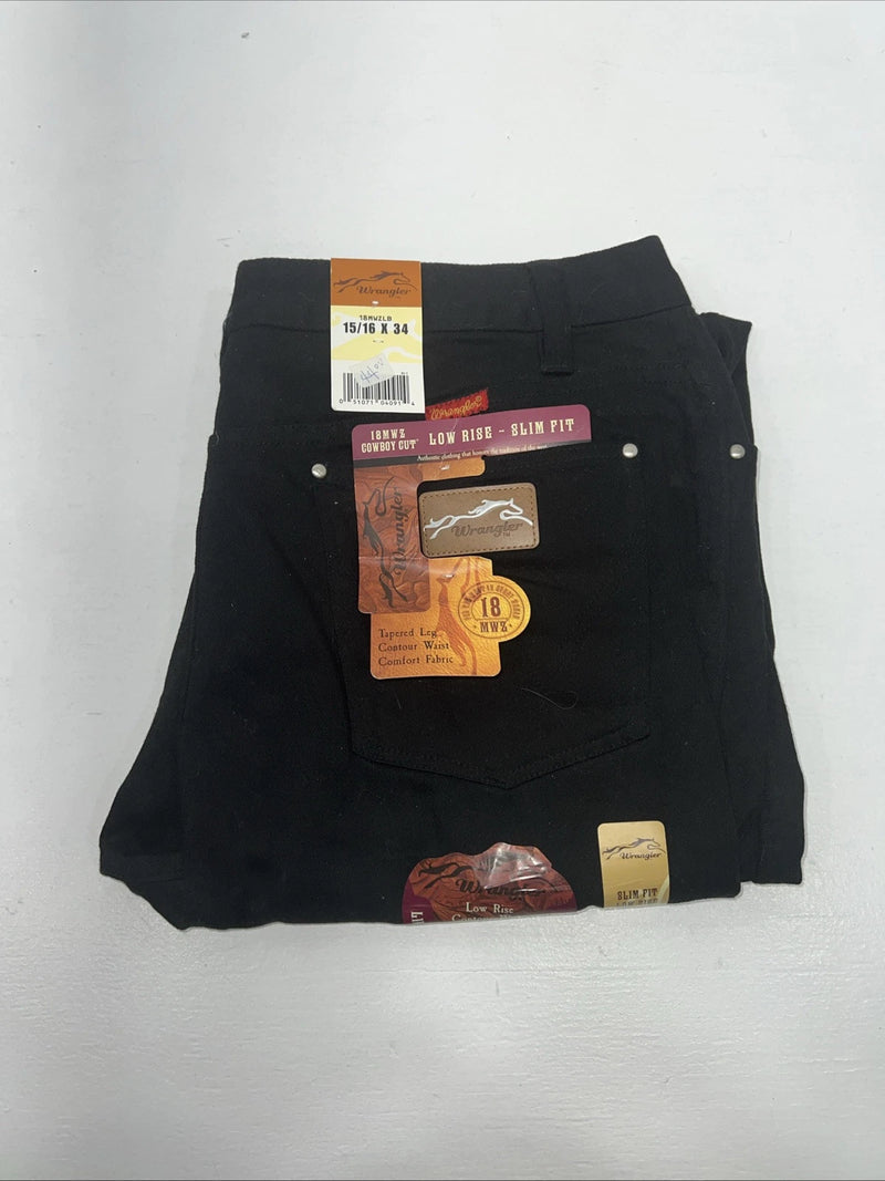 New Women’s Black Low Rise Wrangler Slim Fit Denim Jeans. 15/16x34 J-17