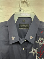 New Girls White Horse Blue Star Design Long Sleeve Pearl Snap Large CC-73