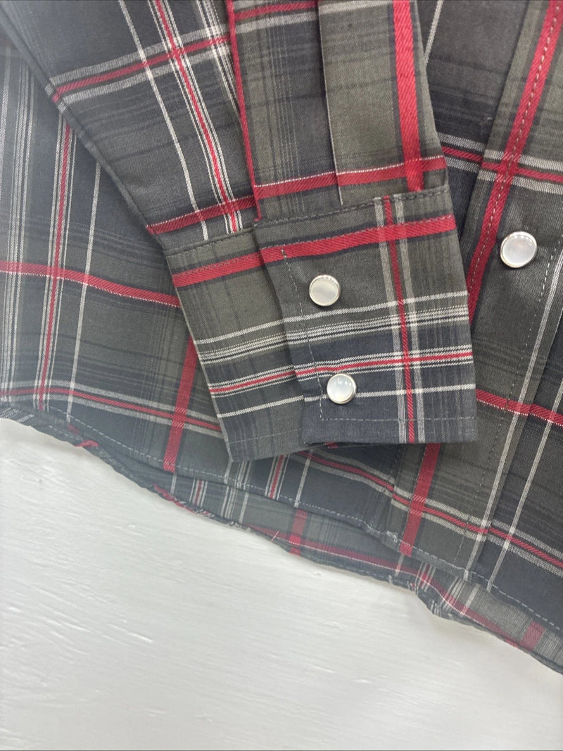New Kids ELY Cattleman Green Red Plaid Long Sleeve Pearl Snap Medium DD-31