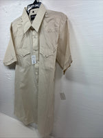 New Men’s White Horse Tan Stripe Short Sleeve Pearl Snap XL R-43