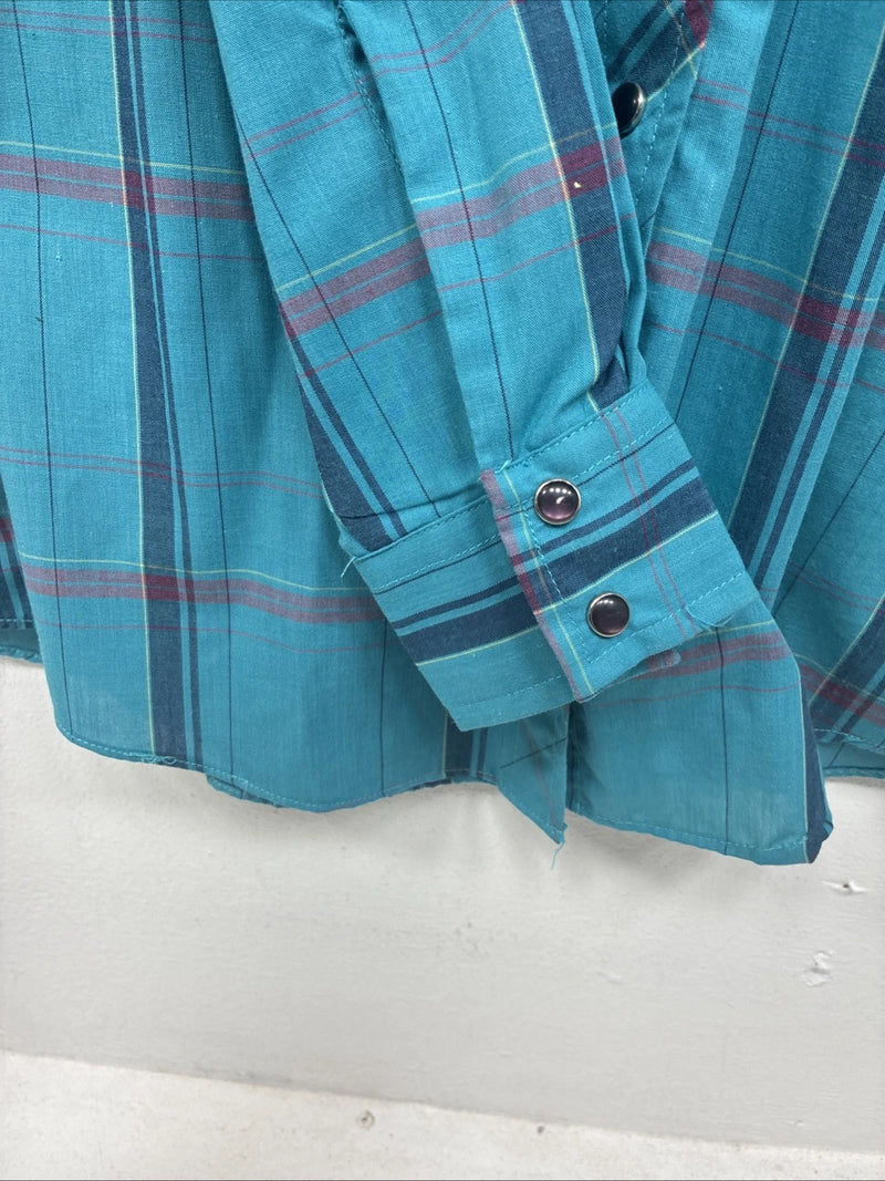 New Women’s Country Charmer Blue Plaid Long Sleeve Pearl Snap Medium KK-40