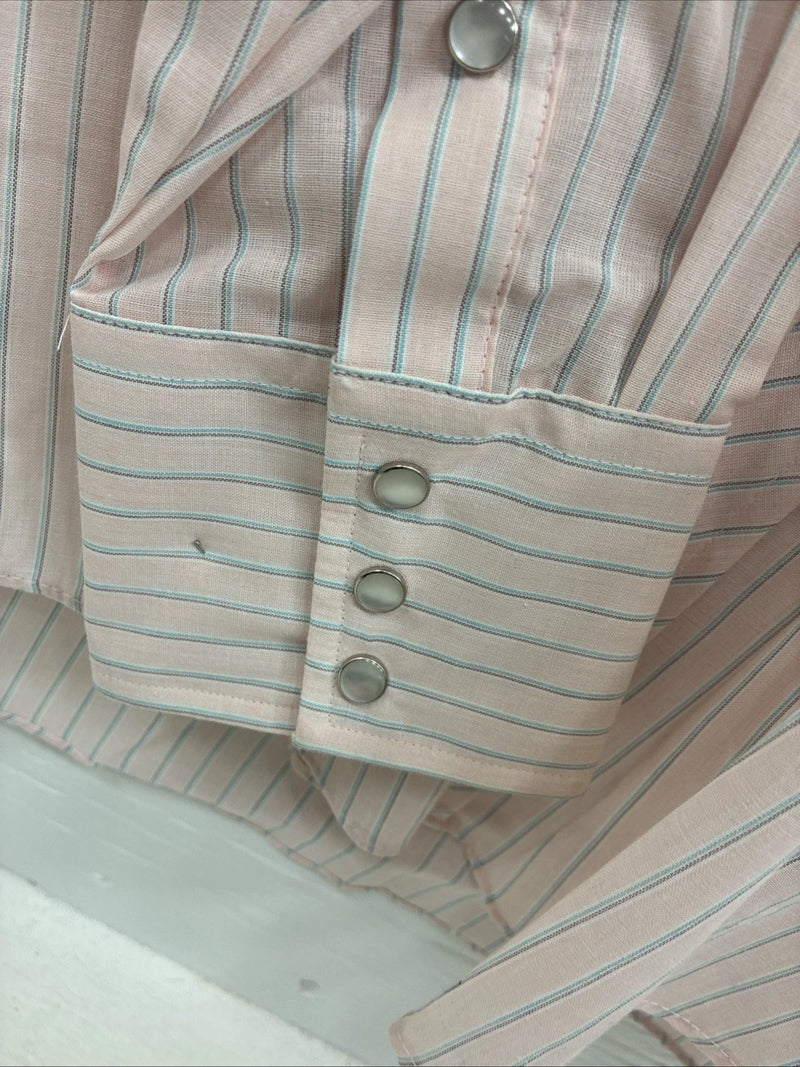 New Men’s ELY Cattleman Pink Stripe Long Sleeve Pearl Snap 16 Large V-111