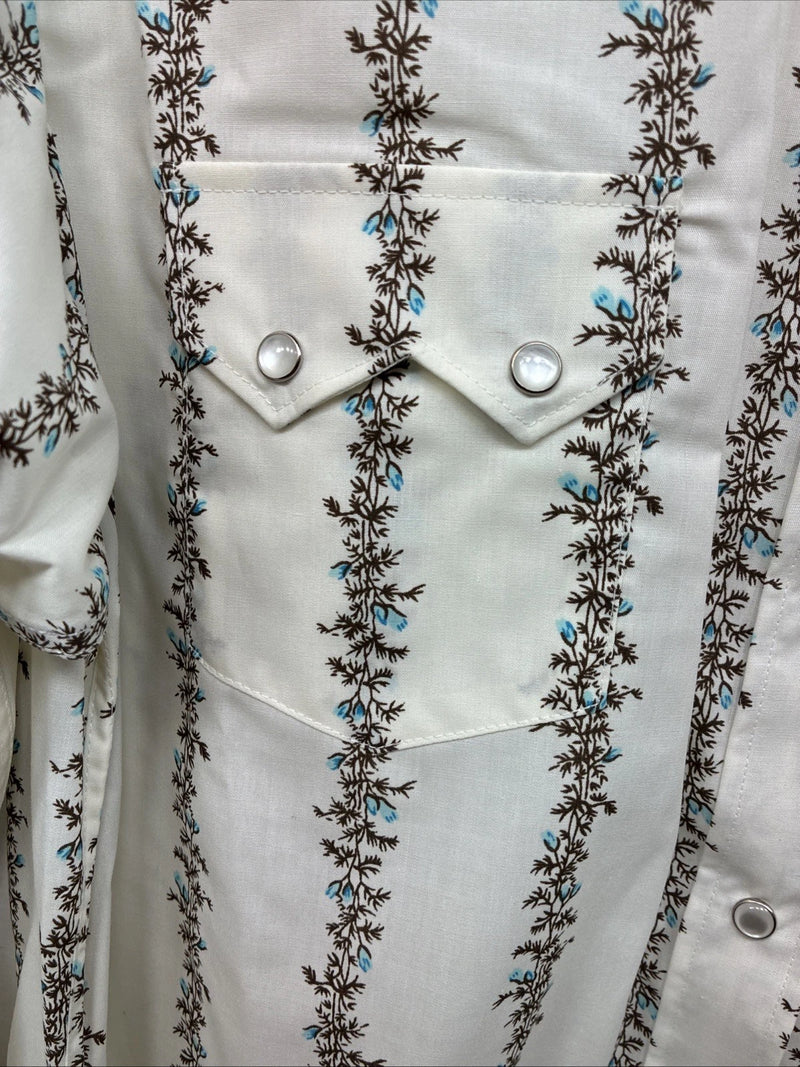New Women’s White Horse White Floral Long Sleeve Pearl Snap Medium YY-80