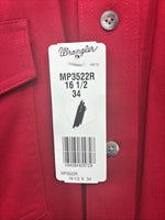 New Men’s Wrangler Red Western Long Sleeve Button Up 16.5 X 34 Large V-61