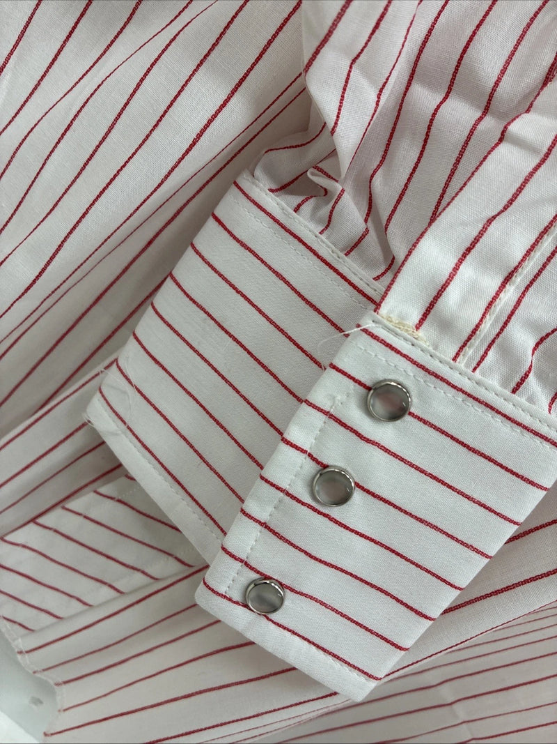 New Men’s Champion Western Red White Stripe Long Sleeve Pearl Snap 17.5 XL R-74