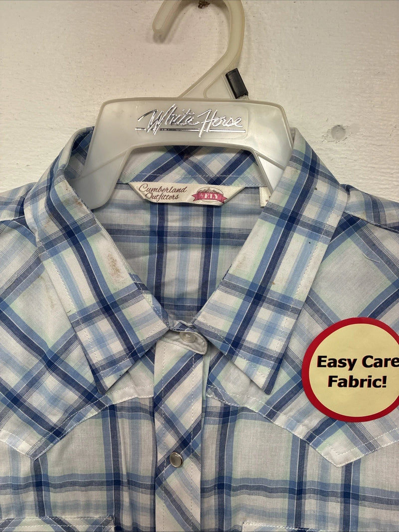 Me Women’s Cumberland Blue Plaid Long Sleeve Pearl Snap XL II-92