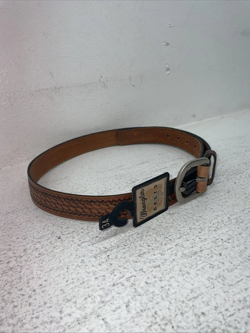 New Brown Genuine Leather Wrangler Tooled 34” Belt #593-02 Z-9