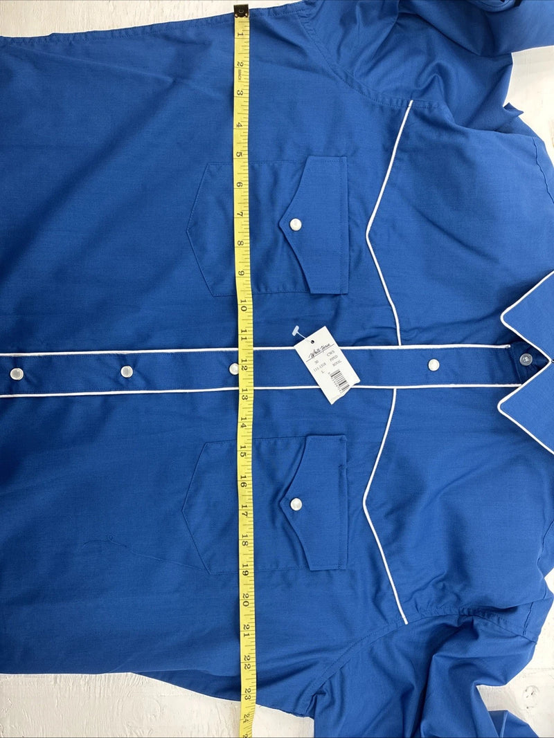 New Men’s White Horse Blue Long Sleeve Pearl Snap Large CC-28