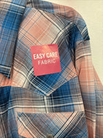New Women’s Cumberland Pink Blue Plaid Long Sleeve Pearl Snap 1XL Plus GG-39