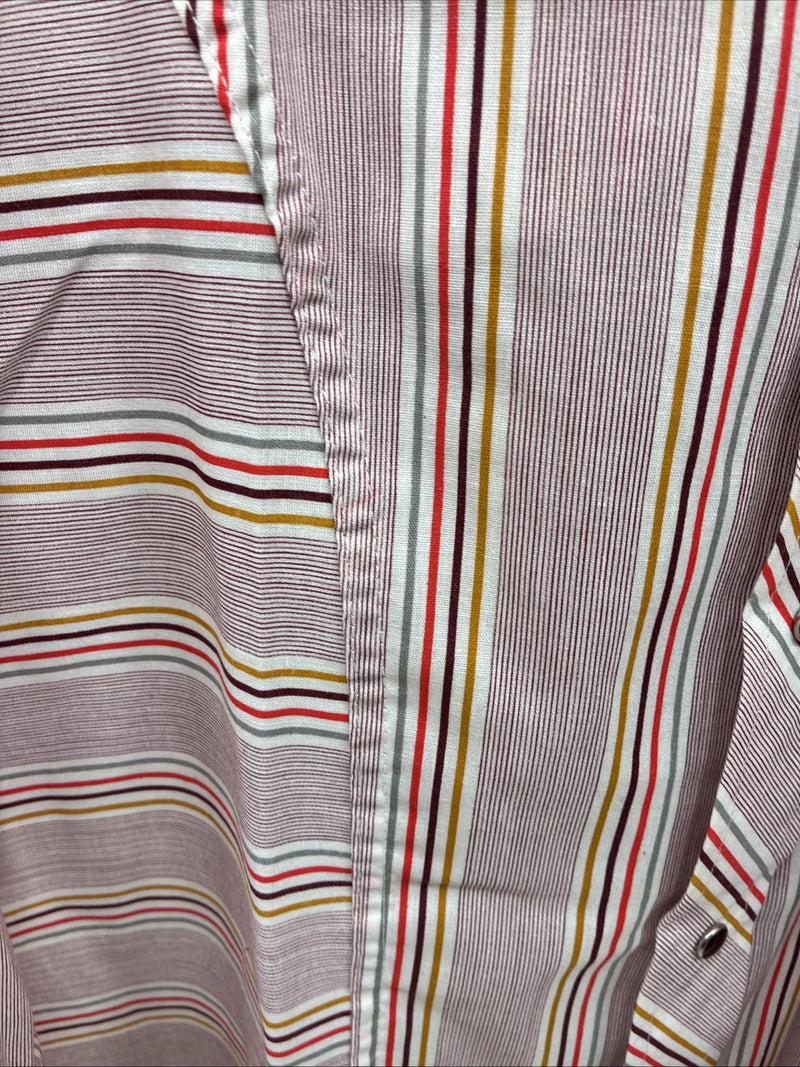 Me Mens Tem Tex Pink Multicolor Stripe Long Sleeve Pearl Snap 16 Large O-45