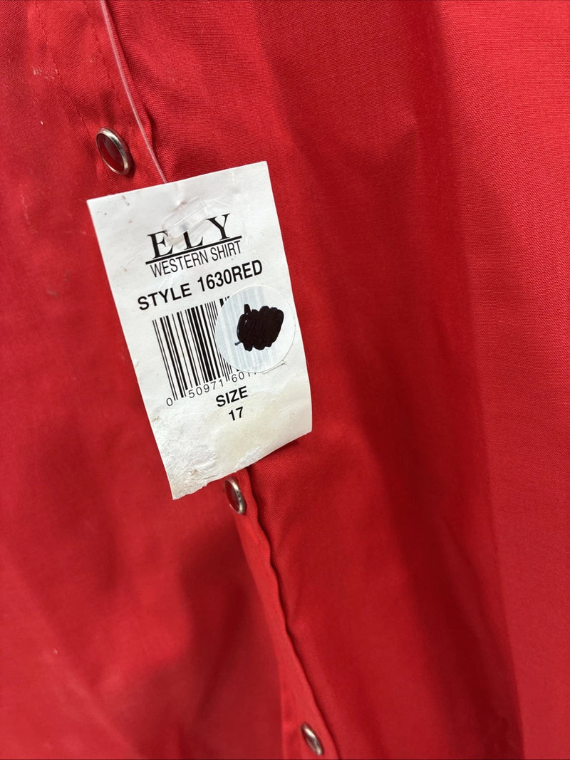 New Men’s ELY Cattleman Red Western Short Sleeve Pearl Snap 17 XL T-66