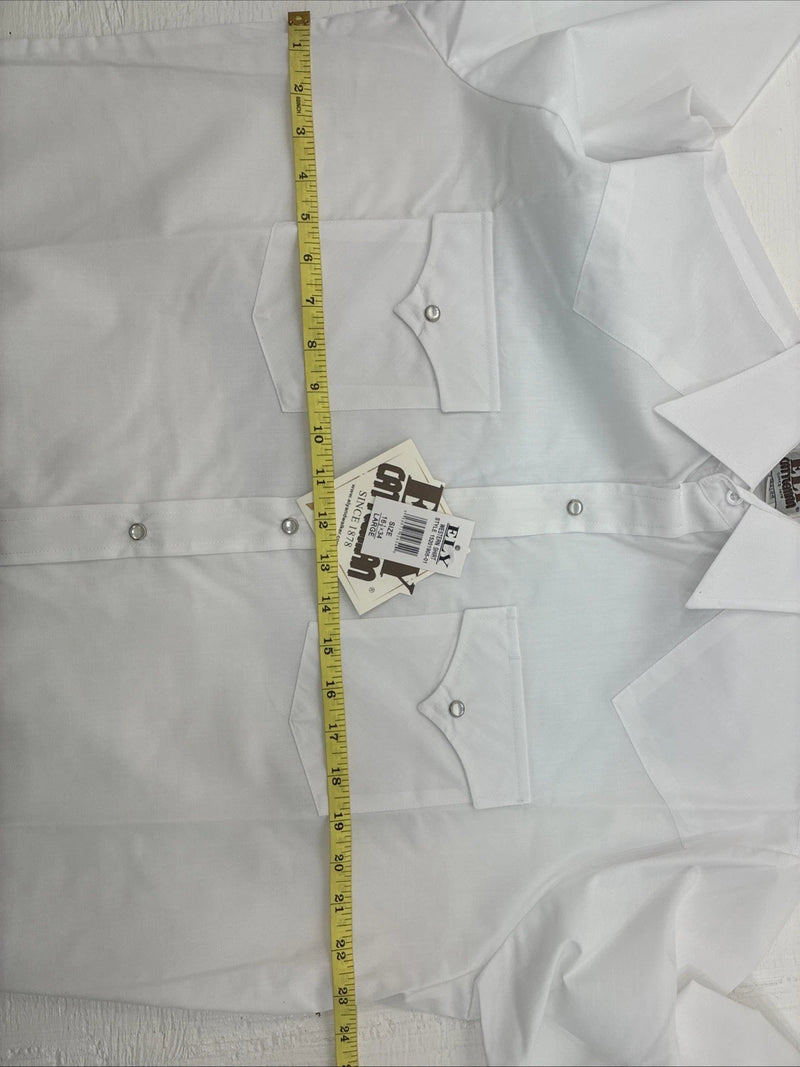 New Men’s ELY Cattleman White Long Sleeve Pearl Snap 16.5 X 34 Large V-116