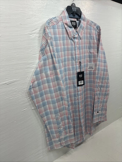 New Men’s ELY Cattleman White Multicolor Plaid Long Sleeve Button Up XL R-52