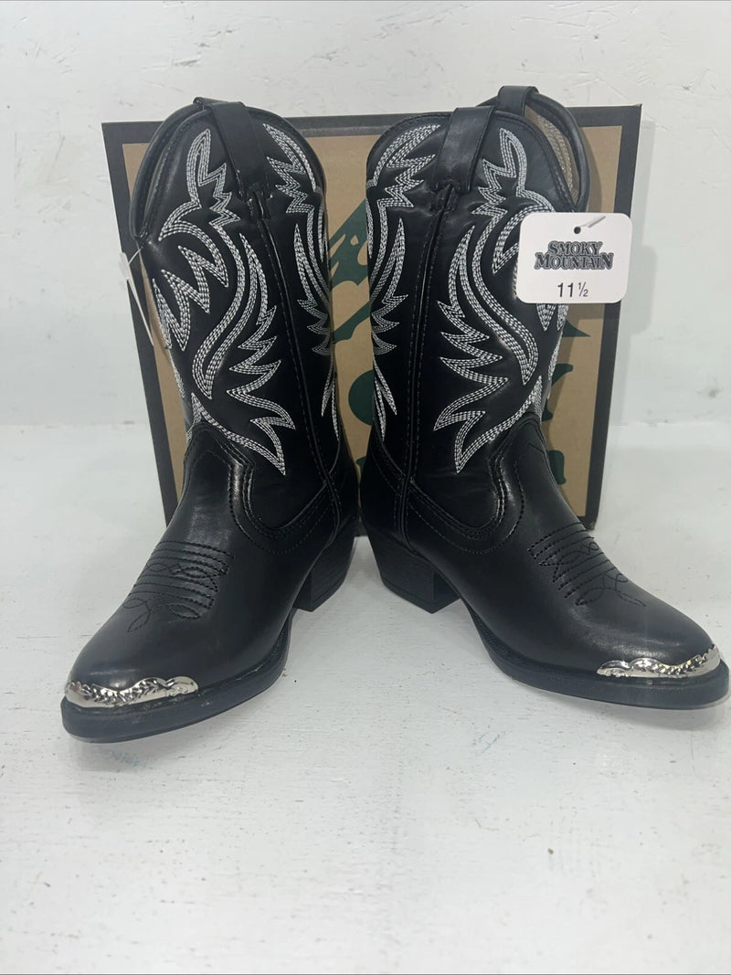 New Children’s Black Smoky Mountain Cowboy Boots. 1032BC 11.5 11 1/2 D. 24-81