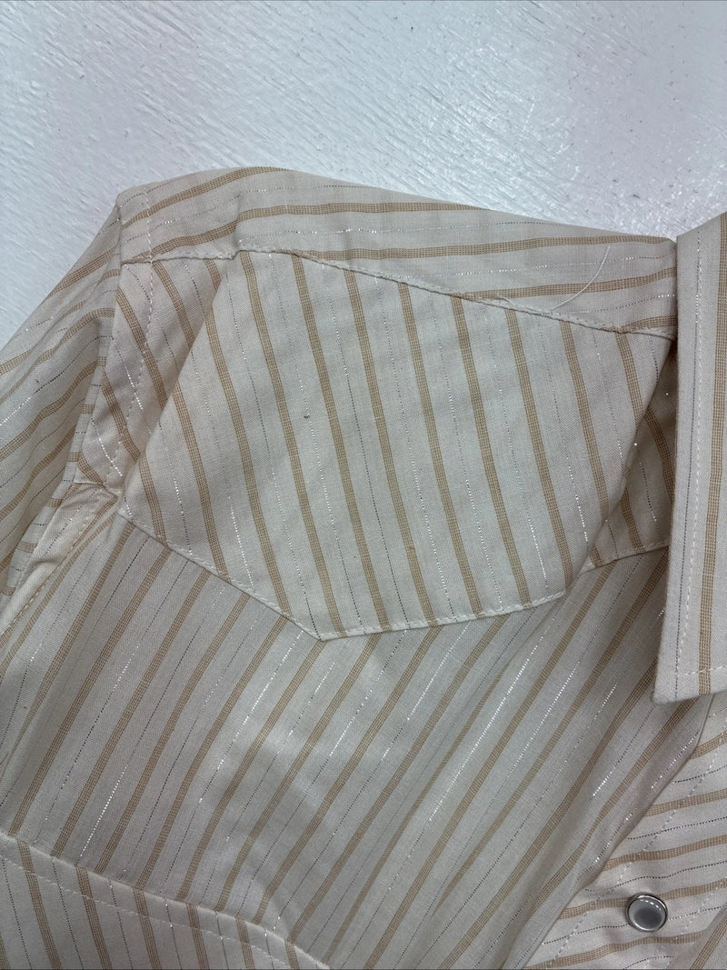 New Women’s White Horse Tan Stripe Long Sleeve Pearl Snap Medium YY-121