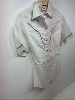 New Women’s H Bar C White Designed Short Sleeve Pearl Snap Size 30 DD-140