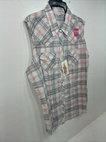 New Women’s Cumberland Pink Gray Plaid Short Sleeve Pearl Snap Large GG-77