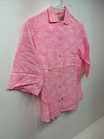 New Women’s Tem Tex Pink Floral Short Sleeve Pearl Snap Size 10 KK-53