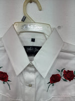 New Womens White Horse White Rose Long Sleeve Pearl Snap Large II-91