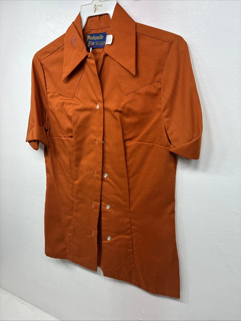 New Women’s Panhandle Slim Orange Short Sleeve Button Up Size 10 LL-104