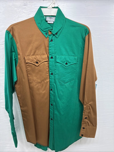 New Men’s Cowboy Threads Green Brown Long Sleeve Button Up Shirt Medium K-61