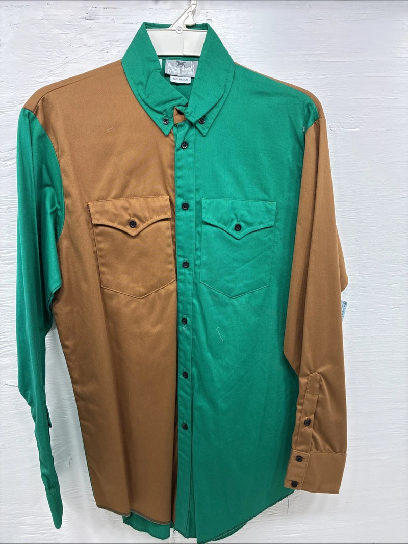 New Men’s Cowboy Threads Green Brown Long Sleeve Button Up Shirt Medium K-61