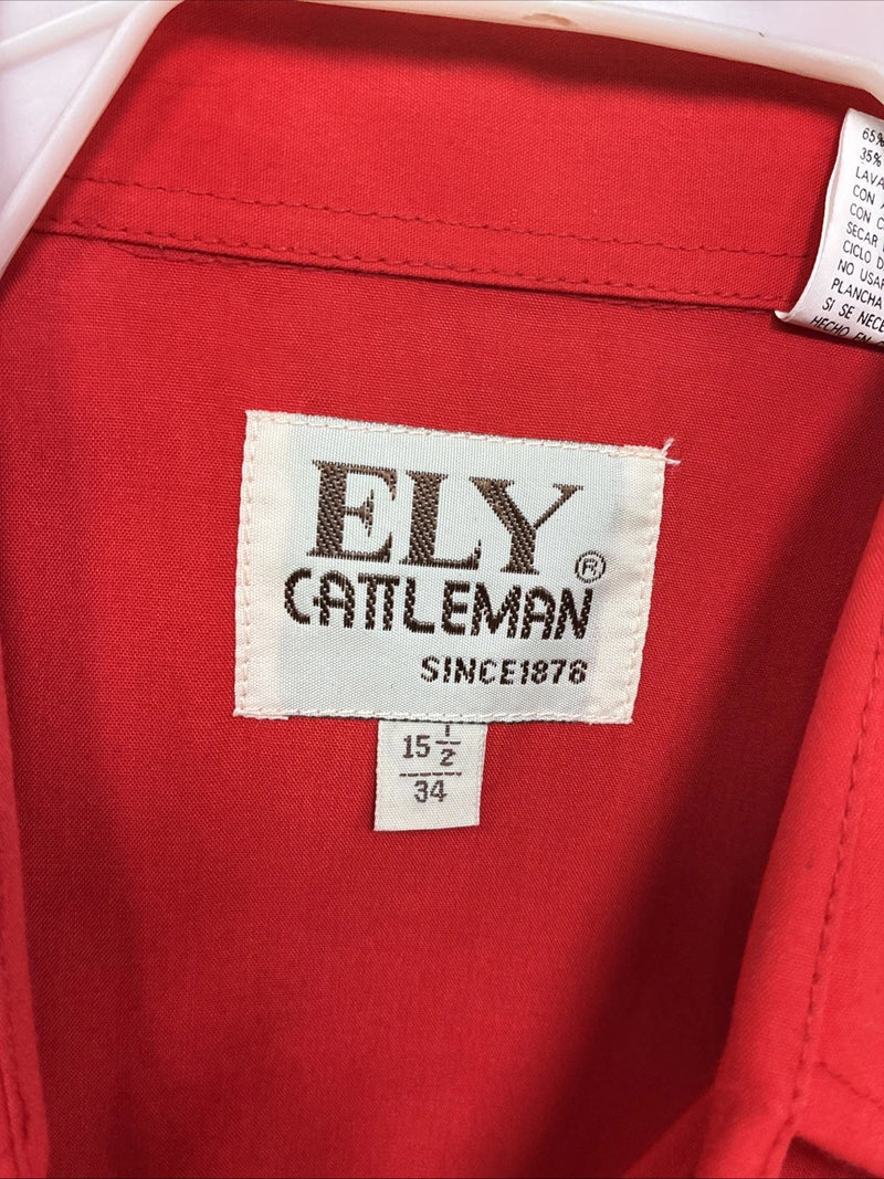 New Men’s ELY Cattleman Red Simple Long Sleeve Pearl Snap Medium J-92