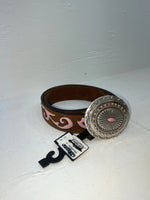 New Brown Genuine Leather Nocona Pink Patterned S Belt #N34430273 JJ-133
