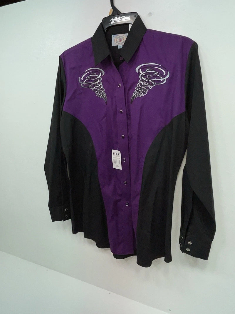 New Women’s Black Purple Ely Long Sleeve Button Up Shirt M #14119 3B-48