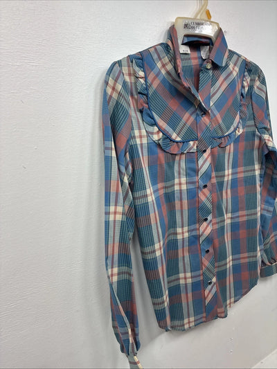 New Girls Panhandle Slim Blue Pink Plaid Long Sleeve Peal Snap Size 6 DD-67