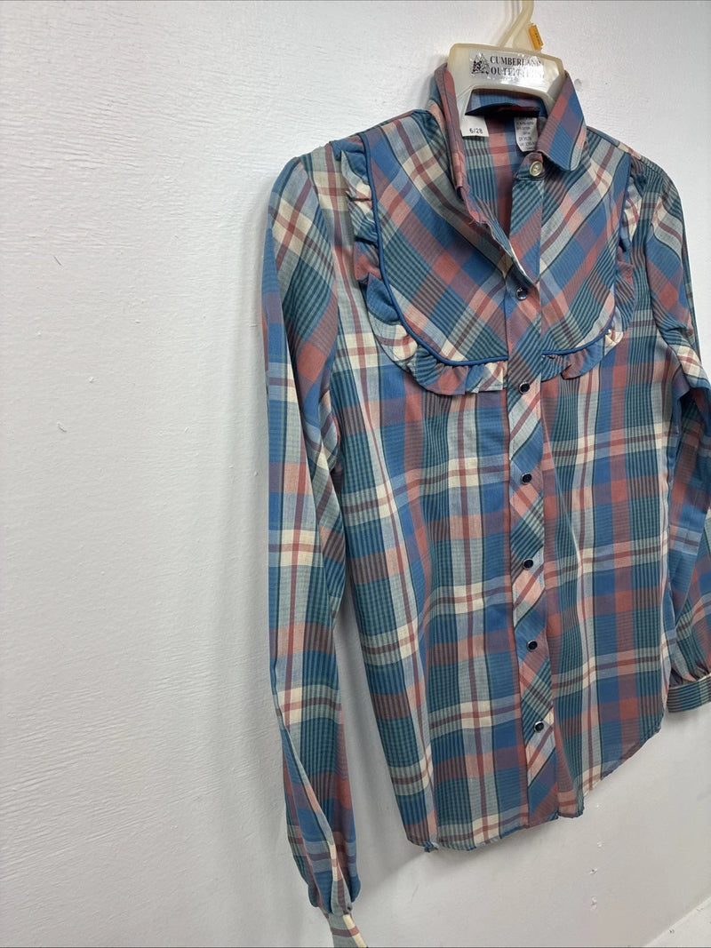 New Girls Panhandle Slim Blue Pink Plaid Long Sleeve Peal Snap Size 6 DD-67
