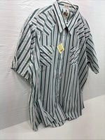 New Men’s ELY Cattleman Blue White Stripe Short Sleeve Pearl Snap 3XL E-41