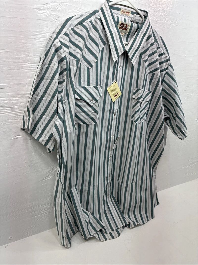 New Men’s ELY Cattleman Blue White Stripe Short Sleeve Pearl Snap 3XL E-41