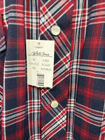 New Men’s White Horse Red Navy Blue Plaid Long Sleeve Pearl Snap XL H-78