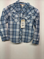 New Girls Cumberland Blue Plaid Long Sleeve Pearl Snap Size 1 YY-1