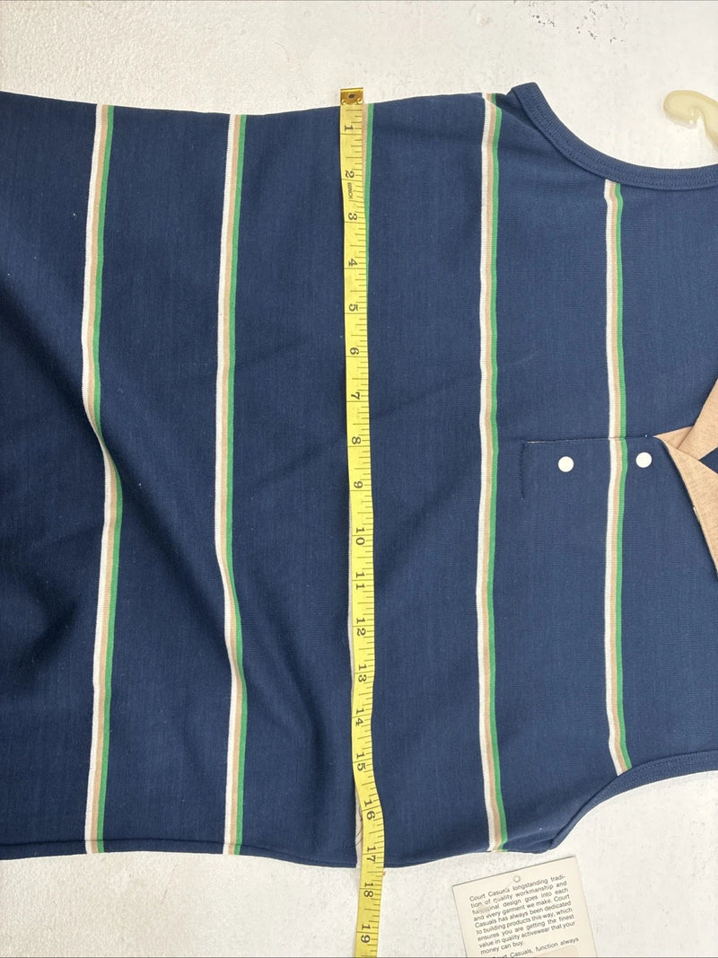 New Women’s Court Blue Stripe Short Sleeve Polo Shirt Medium KK-65
