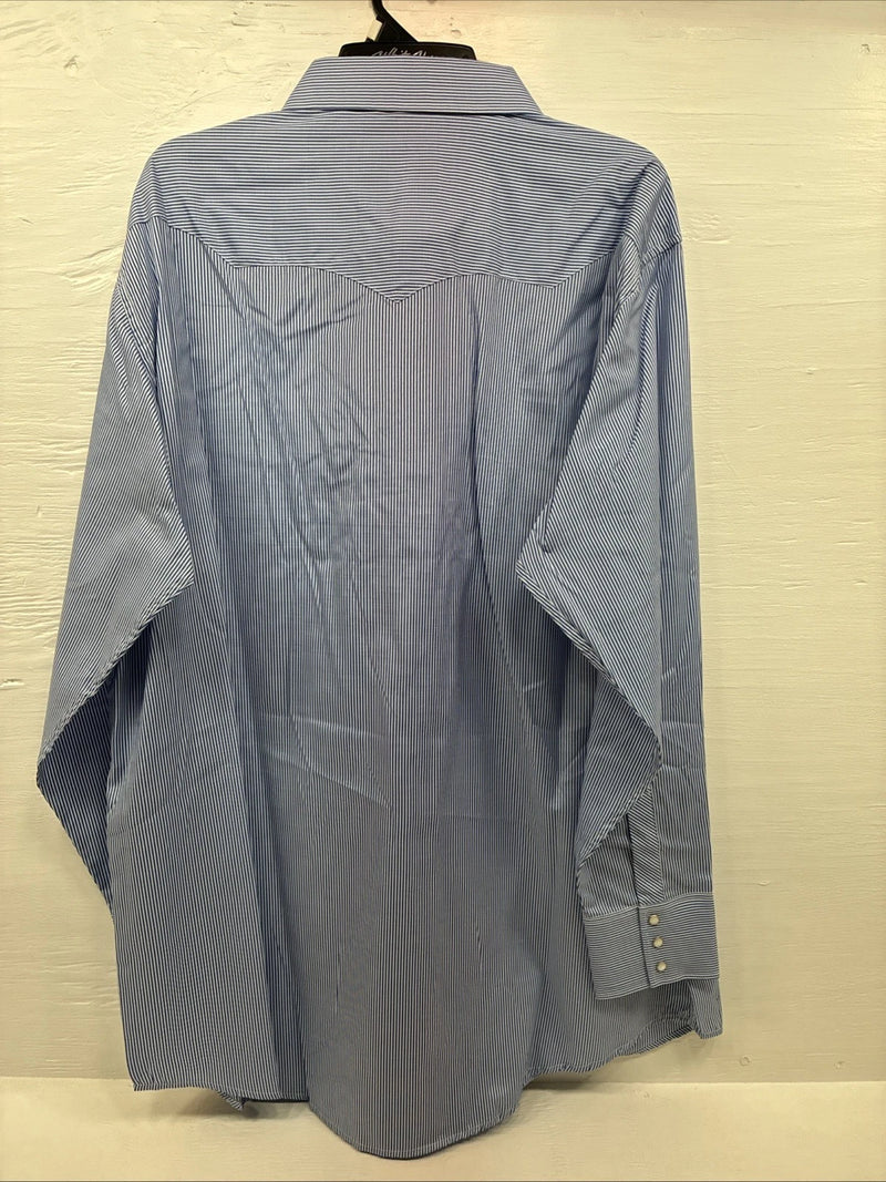 New Men’s White Horse Blue White Stripe Long Sleeve Pearl Snap 2XL H-58