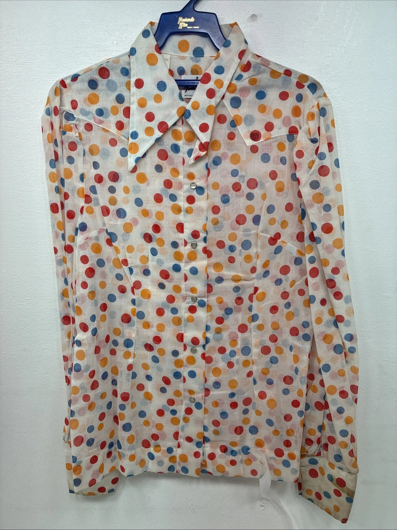 New Women’s Tem Tex Polkadot Long Sleeve Pearl Snap Size 38 II-84