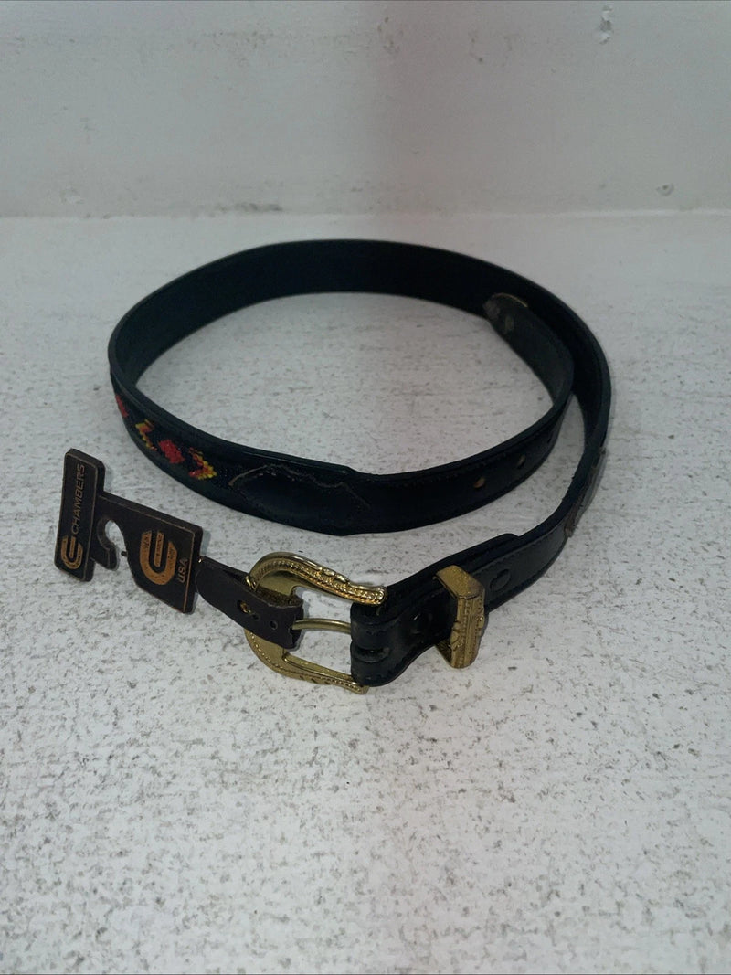 New Black Genuine Leather Chambers Beaded 32” Belt #30175 Z-29