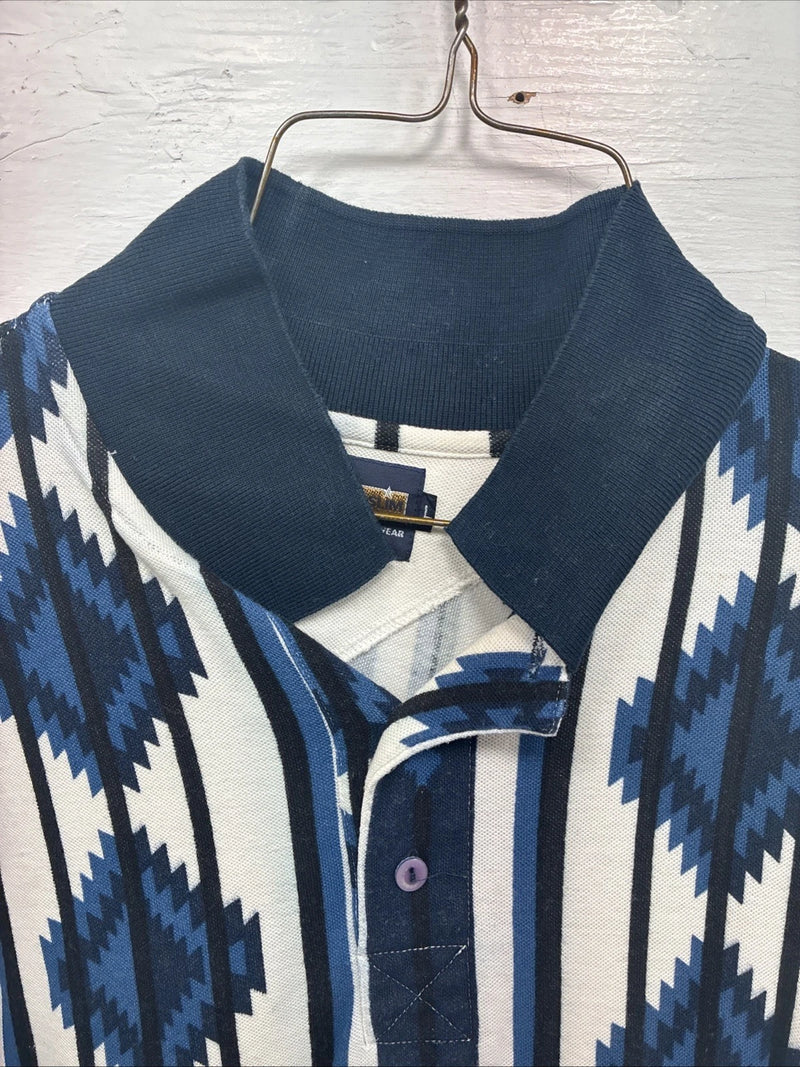 New Men’s Panhandle White Blue Western Shorts Sleeve Polo Shirt Large V-91