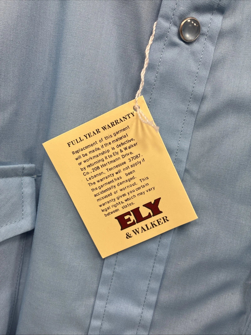 New Men’s ELY Cattleman Blue Short Sleeve Pearl Snap 16.5 Large AA-93